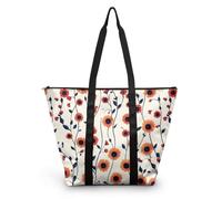 HJOSWVNS Tote Bag Tela Flor Naranja Beige Bolsas de Tela Poliéster Bolso de Mano de Mujer Reutilizable Bolsa Compra Plegable Tote Bag Cremallera Bolso Viaje Duradero Totebag 38x56cm/2 Pcs