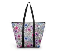 HJOSWVNS Tote Bag Tela Flores Coloridas Bolsas de Tela Poliéster Bolso de Mano de Mujer Reutilizable Bolsa Compra Plegable Tote Bag Cremallera Bolso Viaje Duradero Totebag 38x56cm/2 Pcs