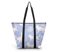HJOSWVNS Tote Bag Tela Gato Azul Lindo Bolsas de Tela Poliéster Bolso de Mano de Mujer Reutilizable Bolsa Compra Plegable Tote Bag Cremallera Bolso Viaje Duradero Totebag 38x56cm/1 Pcs