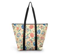 HJOSWVNS Tote Bag Tela Geometría Amarillo Claro Bolsa Tela Poliéster Bolsa Compra Plegable Bolso de Mano de Mujer Reutilizable Totebag Playa Cremallera Duradero Bolso Viaje 38x56cm/2 Pcs