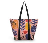 HJOSWVNS Tote Bag Tela Hojas Azules Rosa Bolsas de Tela Poliéster Bolso de Mano de Mujer Reutilizable Bolsa Compra Plegable Tote Bag Cremallera Bolso Viaje Duradero Totebag 38x56cm/1 Pcs