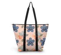 HJOSWVNS Tote Bag Tela Hojas Naranja Azul Bolsas de Tela Poliéster Bolso de Mano de Mujer Reutilizable Bolsa Compra Plegable Tote Bag Cremallera Bolso Viaje Duradero Totebag 38x56cm/2 Pcs