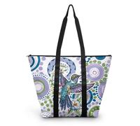 HJOSWVNS Tote Bag Tela Hummingbird Púrpura Bolsas de Tela Poliéster Bolso de Mano de Mujer Reutilizable Bolsa Compra Plegable Tote Bag Cremallera Bolso Viaje Duradero Totebag 38x56cm/2 Pcs