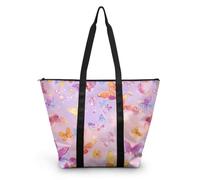 HJOSWVNS Tote Bag Tela Mariposa Amarilla Azul Bolsas de Tela Poliéster Bolso de Mano de Mujer Reutilizable Bolsa Compra Plegable Tote Bag Cremallera Bolso Viaje Duradero Totebag 38x56cm/1 Pcs