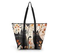HJOSWVNS Tote Bag Tela Negro Gato Naranja Bolsas de Tela Poliéster Bolso de Mano de Mujer Reutilizable Bolsa Compra Plegable Tote Bag Cremallera Bolso Viaje Duradero Totebag 38x56cm/1 Pcs