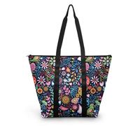 HJOSWVNS Tote Bag Tela Planta Animal Rosa Bolsas de Tela Poliéster Bolso de Mano de Mujer Reutilizable Bolsa Compra Plegable Tote Bag Cremallera Bolso Viaje Duradero Totebag 38x56cm/2 Pcs