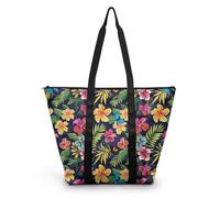 HJOSWVNS Tote Bag Tela Planta Tropical Amarilla Bolsas de Tela Poliéster Bolso de Mano de Mujer Reutilizable Bolsa Compra Plegable Tote Bag Cremallera Bolso Viaje Duradero Totebag 38x56cm/2 Pcs