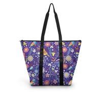 HJOSWVNS Tote Bag Tela Púrpura Animal Rosa Bolsas de Tela Poliéster Bolso de Mano de Mujer Reutilizable Bolsa Compra Plegable Tote Bag Cremallera Bolso Viaje Duradero Totebag 38x56cm/1 Pcs