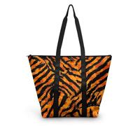 HJOSWVNS Tote Bag Tela Raya Negra Naranja Bolsas de Tela Poliéster Bolso de Mano de Mujer Reutilizable Bolsa Compra Plegable Tote Bag Cremallera Bolso Viaje Duradero Totebag 38x56cm/2 Pcs