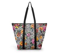 HJOSWVNS Tote Bag Tela Rosa Naranja Negra Bolsas de Tela Poliéster Bolso de Mano de Mujer Reutilizable Bolsa Compra Plegable Tote Bag Cremallera Bolso Viaje Duradero Totebag 38x56cm/2 Pcs