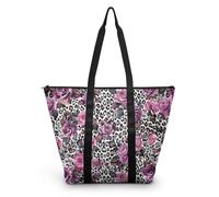 HJOSWVNS Tote Bag Tela Rosa Púrpura Negro Bolsas de Tela Poliéster Bolso de Mano de Mujer Reutilizable Bolsa Compra Plegable Tote Bag Cremallera Bolso Viaje Duradero Totebag 38x56cm/2 Pcs
