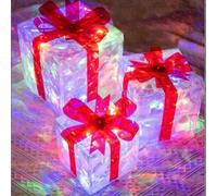 HJtRTDF Cajas de Regalo navideñas iluminadas, Paquete de 3 Cajas Regalo navideñas con Luces LED, Multicolor, Varios tamaños(Colored Lights)