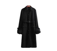 HJUGHPN Abrigos de invierno para mujer, abrigo de lana negra de gran tamaño, elegante, informal, liso, suelto, largo, para exteriores (talla L de EE. UU.)