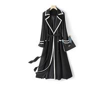 HJUGHPN Abrigos de lana de moda para mujer, para otoño e invierno, grueso, cálido, cuello en V, cinturón, abrigo largo, para oficina, dama, elegante, delgado (M)