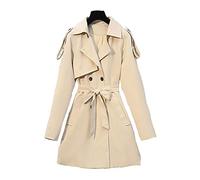 HJUGHPN Abrigos de moda para mujer, gabardina con cinturón de doble botonadura, color caqui, marrón, ropa otoño e invierno, cortavientos para mujer (caqui, talla XXL de EE. UU.)