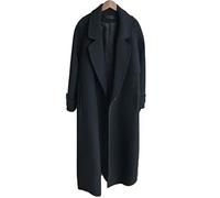 HJUGHPN Abrigos para mujer, abrigo de lana negra para otoño/invierno, abrigo de moda para mujer, cinturón suelto, temperamento, delgado, casual, gabardina de lana (talla XL de EE. UU