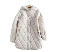 HJUGHPN Abrigos para mujer, de invierno, vintage, lisos, sueltos, con capucha, con bolsillos, chaquetas de algodón, de manga larga, parkas cálidas, ropa de abrigo larga para mujer (beige, talla L de