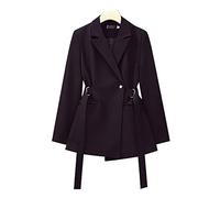 HJUGHPN Abrigos para mujer de talla grande, abrigo a medida para mujer, negro, cuello vuelto, correa de cintura, cuello en V, chaqueta larga para primavera y otoño (talla XL de EE. UU