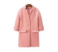 HJUGHPN Abrigos para mujer, para otoño e invierno, sólidos, de lana, manga larga, colores cálidos, abrigo vintage con muescas (rosa, talla S de EE. UU.)