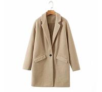 HJUGHPN Abrigos rectos para mujer, abrigo liso con muescas, un solo botón, caqui, estilo preppy, mezcla de lana larga, para otoño e invierno, ropa de abrigo (talla L de EE. UU.)