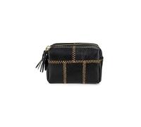 HJUGHPN Billeteras para mujer, doble compartimento con cremallera, cartera de piel de vaca, monedero vintage con llavero (Schwarz)