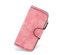 HJUGHPN Billeteras para mujer, hechas de cuero, billeteras de tres pliegues, vintage, monedero para mujer, monedero para teléfono móvil, monedero femenino (rosa)