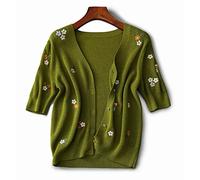 HJUGHPN Blusas para mujer, suéter de punto de manga corta, suéter de punto bordado para mujer