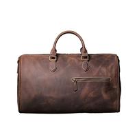 HJUGHPN Bolsa de gimnasio para mujer, estilo retro, de piel de vacuno, bolsa de viaje para exteriores, gran capacidad, con cremallera, multifunción, color café