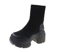 HJUGHPN Botas cortas de suela gruesa para mujer, botas cortas de otoño e invierno, negro, 38 2/3 EU