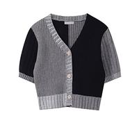 HJUGHPN Cárdigan corto de punto con cuello redondo para mujer, cárdigan con botones, casual, moderno, patchwork, ombliguera para mujer