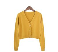 HJUGHPN Cárdigan corto de punto para mujer, suéter corto de manga larga, cuello en V, verde y azul (amarillo)