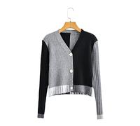 HJUGHPN Cárdigan corto para mujer, para otoño e invierno, suéter corto de un solo botonadura, color gris y negro, manga larga