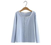 HJUGHPN Cárdigan de manga larga para mujer, color azul, con encaje, jacquard, cuello cuadrado, manga larga