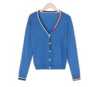 HJUGHPN Cárdigan de punto para mujer, blusas de punto de ganchillo, ropa de punto recortada, suéter de punto para mujer, ropa exterior negra (azul)