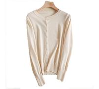 HJUGHPN Cárdigan de punto para mujer, de manga larga, cuello redondo, corto, de lana, vintage, para mujer (beige, S)