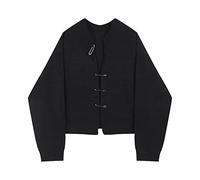 HJUGHPN Cárdigan de punto para mujer, para otoño e invierno, manga larga, informal, holgado, corto, para mujer