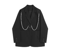 HJUGHPN Cárdigan para mujer, chaqueta de cadena de metal, ropa de calle, hip hop, color negro, chaqueta de traje casual para jóvenes (M)