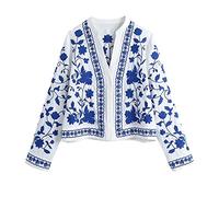 HJUGHPN Cárdigan para mujer con bordado de flores, blusa holgada de manga larga con botones, blusa hermosa y generosa