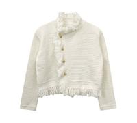 HJUGHPN Cárdigan para mujer, suéter de punto con borlas, cuello alto, abrigo de un solo pecho, casual, cálido, dulce otoño