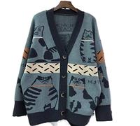 HJUGHPN Cárdigan para mujer, suéter suelto, casual, grueso, con clip para tejer (azul)