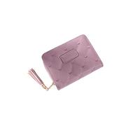 HJUGHPN Cartera corta de piel sintética para mujer, con hilo de coser, clip para tarjetas fotográficas, borla, cierre de moneda