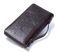 HJUGHPN Cartera para hombre Hombres de cuero de vaca Casual Clutch Wallet Titular de la tarjeta Monedero de la cremallera con el titular del pasaporte Funda for teléfono for masculina Larga Wallet(Cof