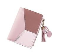 HJUGHPN Cartera para mujer con borlas, pequeña y bonita cartera para niña, diseño de retazos, tarjetas de crédito, tarjetero, billetera con cremallera para niña (rosa)