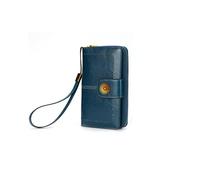 HJUGHPN Cartera para mujer, de piel encerada al aceite, con cremallera larga, bolso de mano multifunción para teléfono, tarjetero, monedero