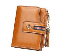 HJUGHPN Carteras cortas con borlas para mujer, monederos de moda, elegante, monedero, monedero, monedero, piel sintética (marrón)