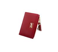 HJUGHPN Carteras cortas para mujer, billeteras con cremallera y borlas, de piel suave, tarjetero, monedero delgado, pequeño (rojo)