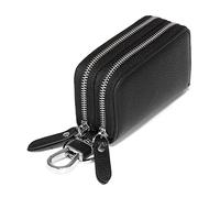 HJUGHPN Carteras de cuero de doble capa para mujer, unisex, llavero de coche, llavero de doble cremallera, monedero, monedero, monedero, monedero, cartera para mujer, negro, Talla única