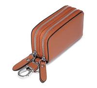 HJUGHPN Carteras de cuero de doble capa para mujer, unisex, llavero de coche, llavero de doble cremallera, monedero, monedero, monedero, monedero, cartera para mujer, Khaki, Talla única
