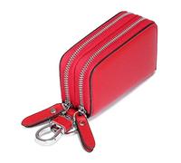 HJUGHPN Carteras de cuero de doble capa para mujer, unisex, llavero de coche, llavero de doble cremallera, monedero, monedero, monedero, monedero, cartera para mujer, Red, Talla única