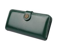 HJUGHPN Carteras de cuero encerado para mujer, carteras largas con ranura para múltiples tarjetas, billeteras largas para mujer, con hebilla retro de lujo, tarjetero de dos pliegues (verde)